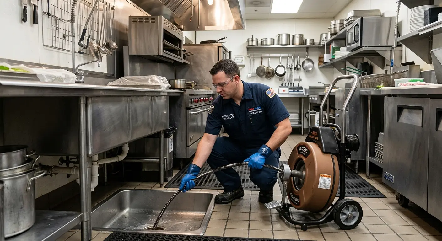 Commercial drain cleaning service in a restaurant kitchen in Mead